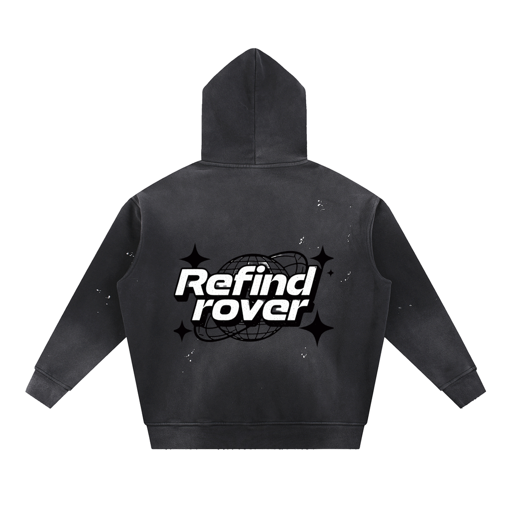 Vintage Washed Frayed Fleece Hoodie/ Design On Back