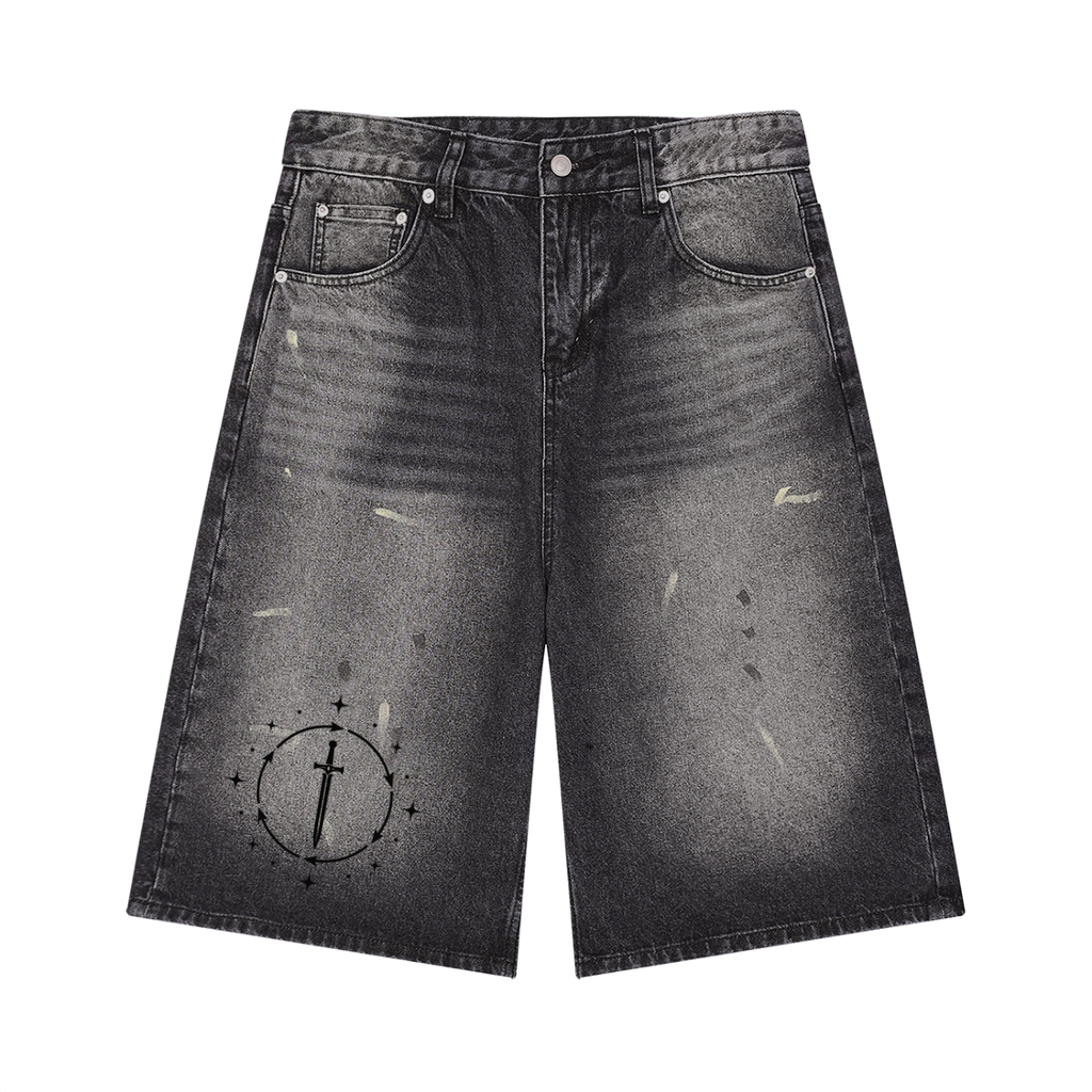 Men’s Vintage Wash Wide Leg Denim Shorts