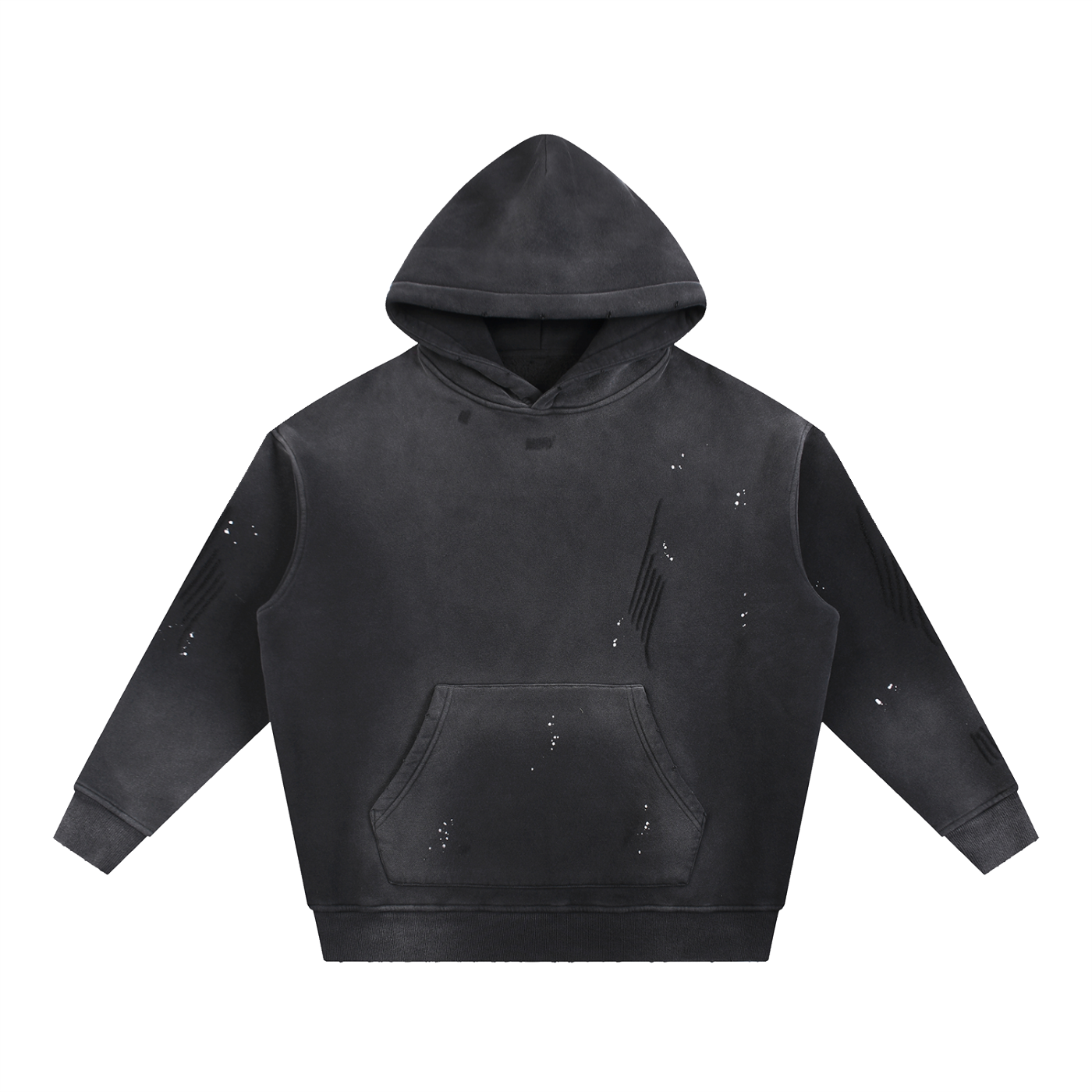 Vintage Washed Frayed Fleece Hoodie/ Design On Back
