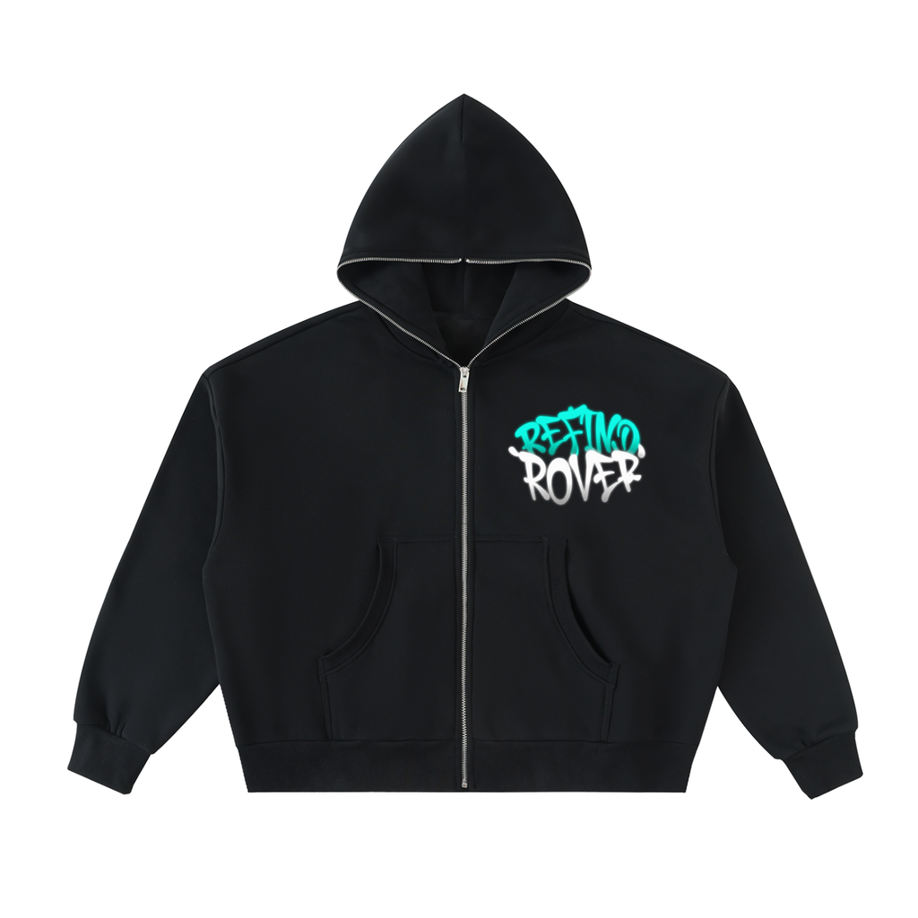 Design On Back / Fleeced Full-Zip Boxy Hoodie
