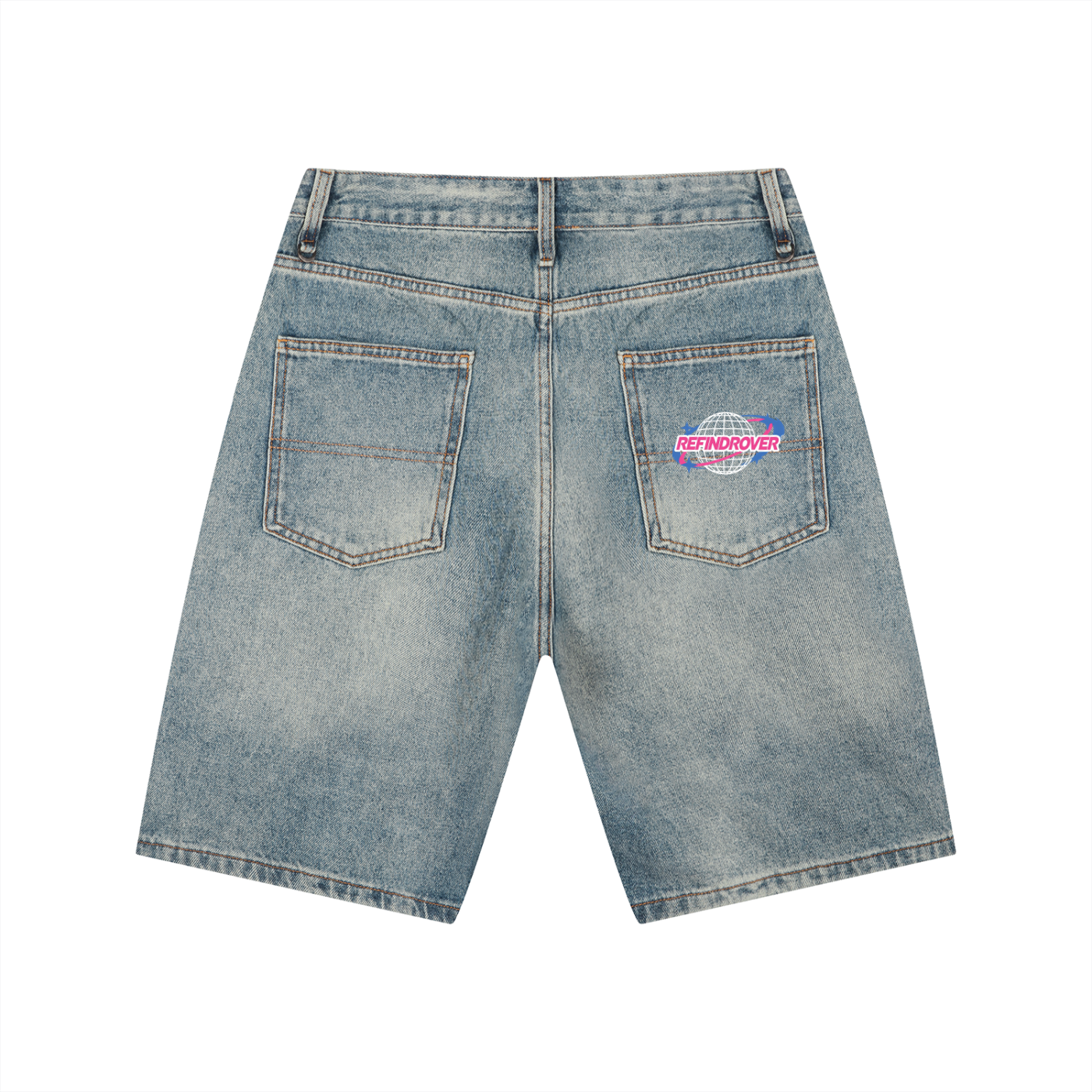 Men's Vintage Wash Denim Shorts/ Design On Back